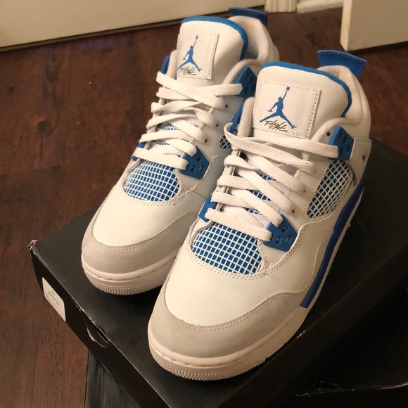 Air Jordan 4 Retro- White/ Military Blue - Picture 2 of 3
